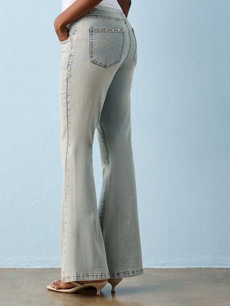 Nuon Light Blue Faded High-Rise Bootcut Jeans