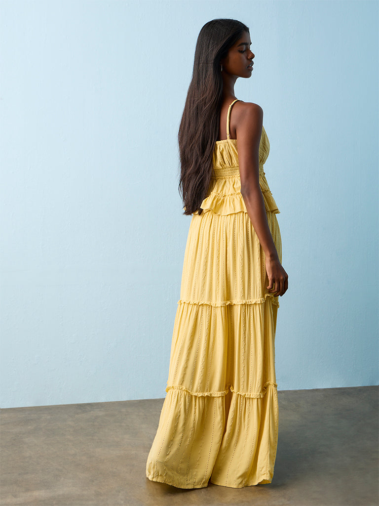 Nuon Yellow High-Rise Tiered Skirt