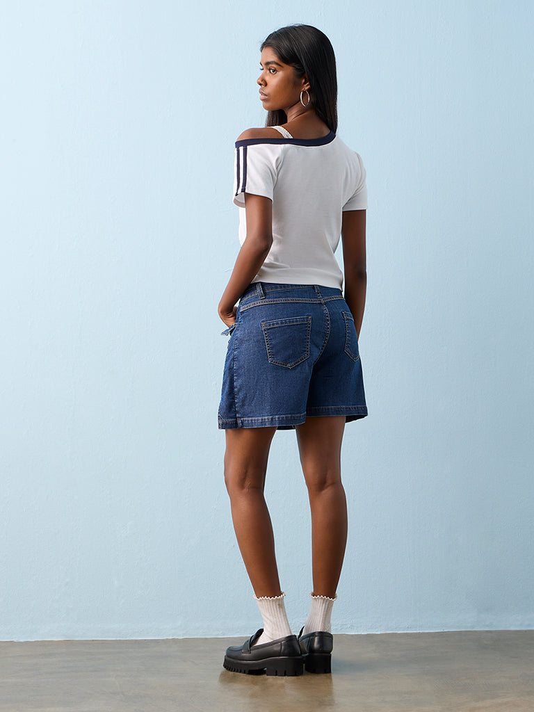 Nuon Dark Blue High-Rise Denim Skorts