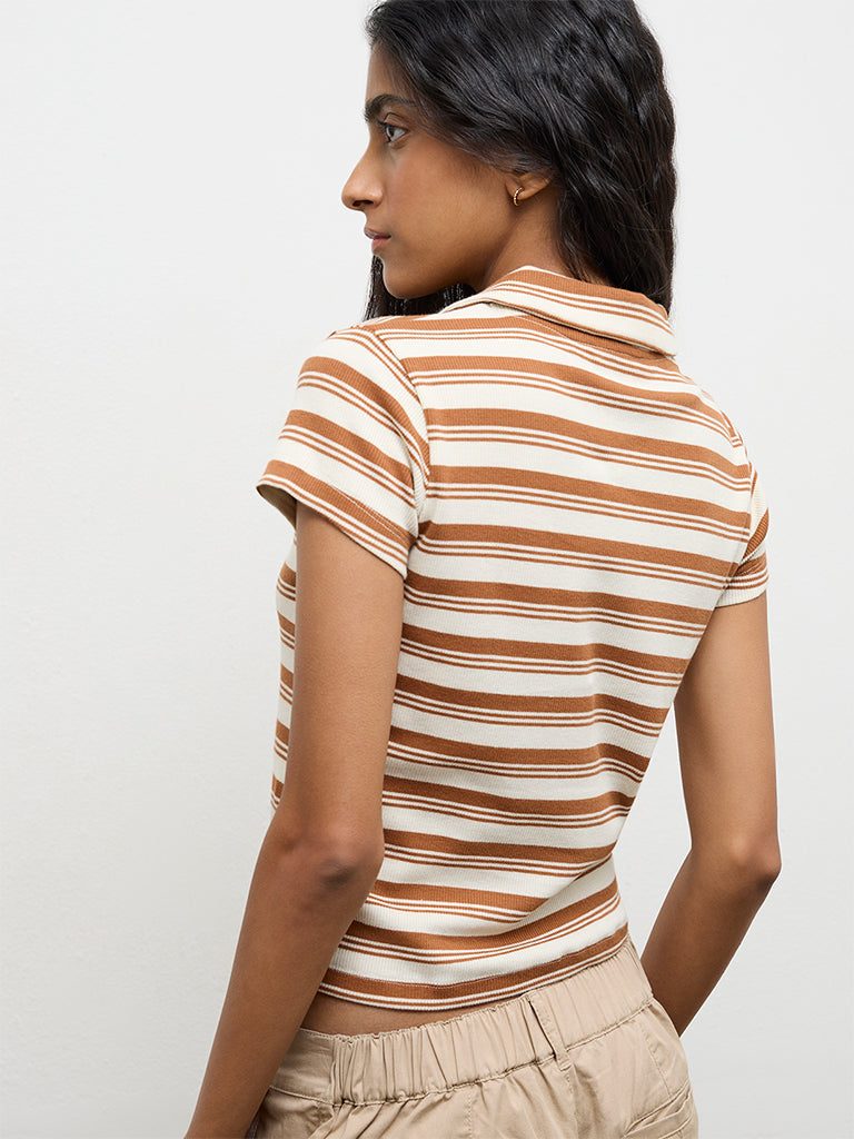 Nuon Off-White Striped Cotton-Blend T-Shirt