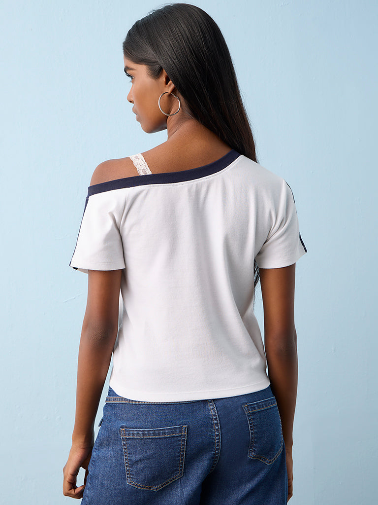 Nuon White Typographic Cotton-Blend T-Shirt