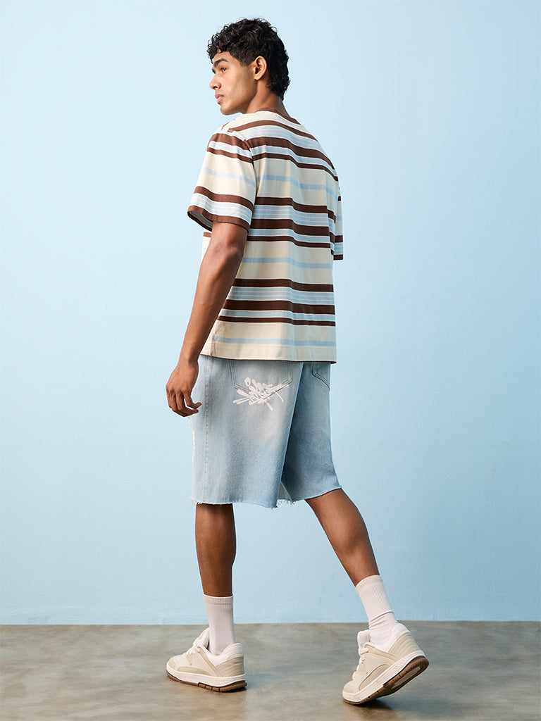 Nuon Light Blue Distressed Baggy-Fit Denim Jorts