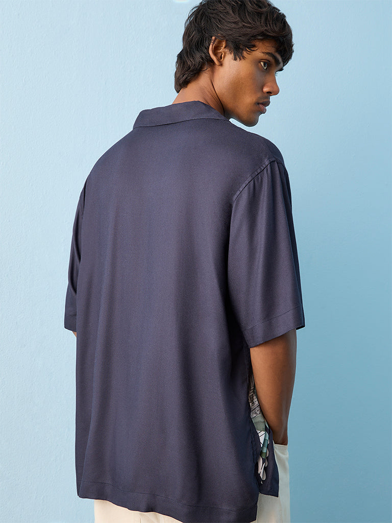 Nuon Navy Printed Relaxed-Fit Shirt