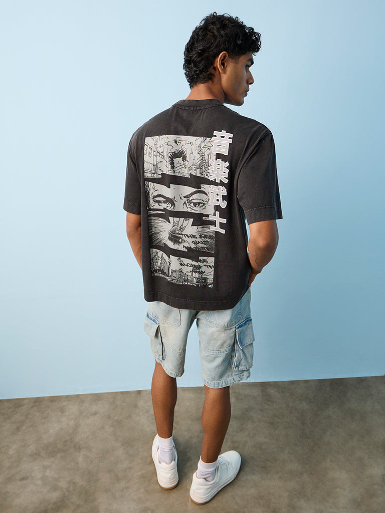 Nuon Charcoal Graphic Printed Relaxed-Fit Cotton T-Shirt