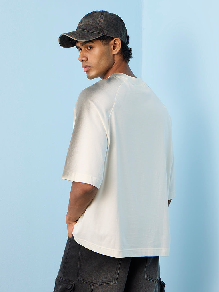 Nuon Off-White Text-Printed Oversized-Fit Cotton T-Shirt