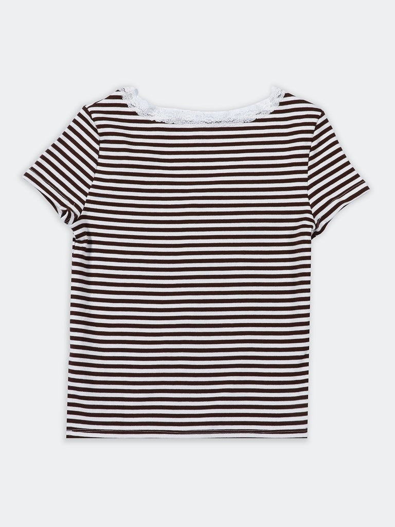Girls Brown Striped Cotton-Blend T-Shirt