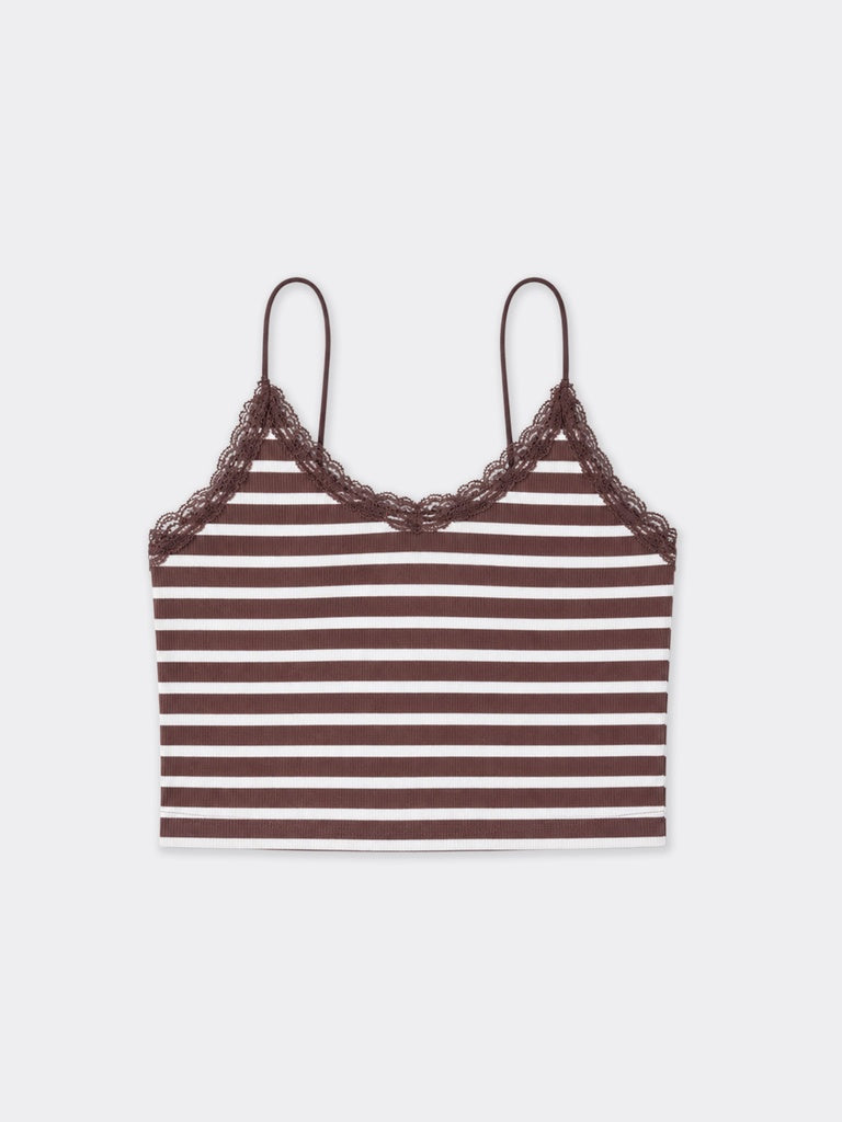 Girls Brown Striped Cotton-Blend Camisole Top