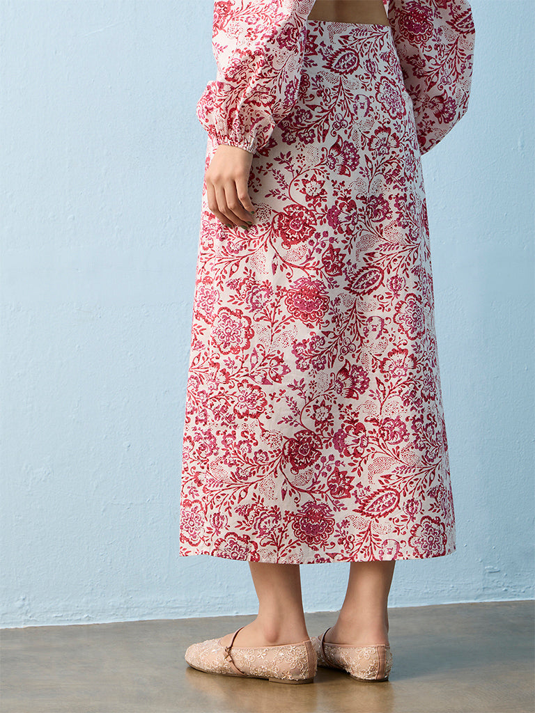 Bombay Paisley Off-White Floral High-Rise Cotton Skirt