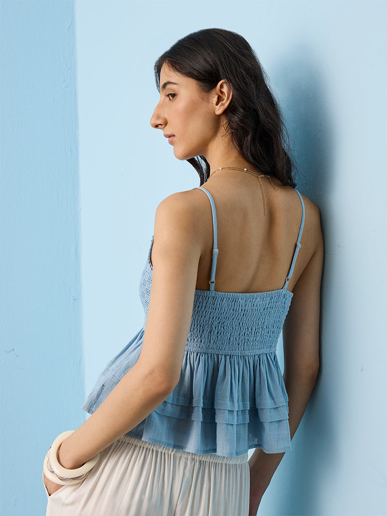 Bombay Paisley Blue Crochet Embroidered Cotton Top