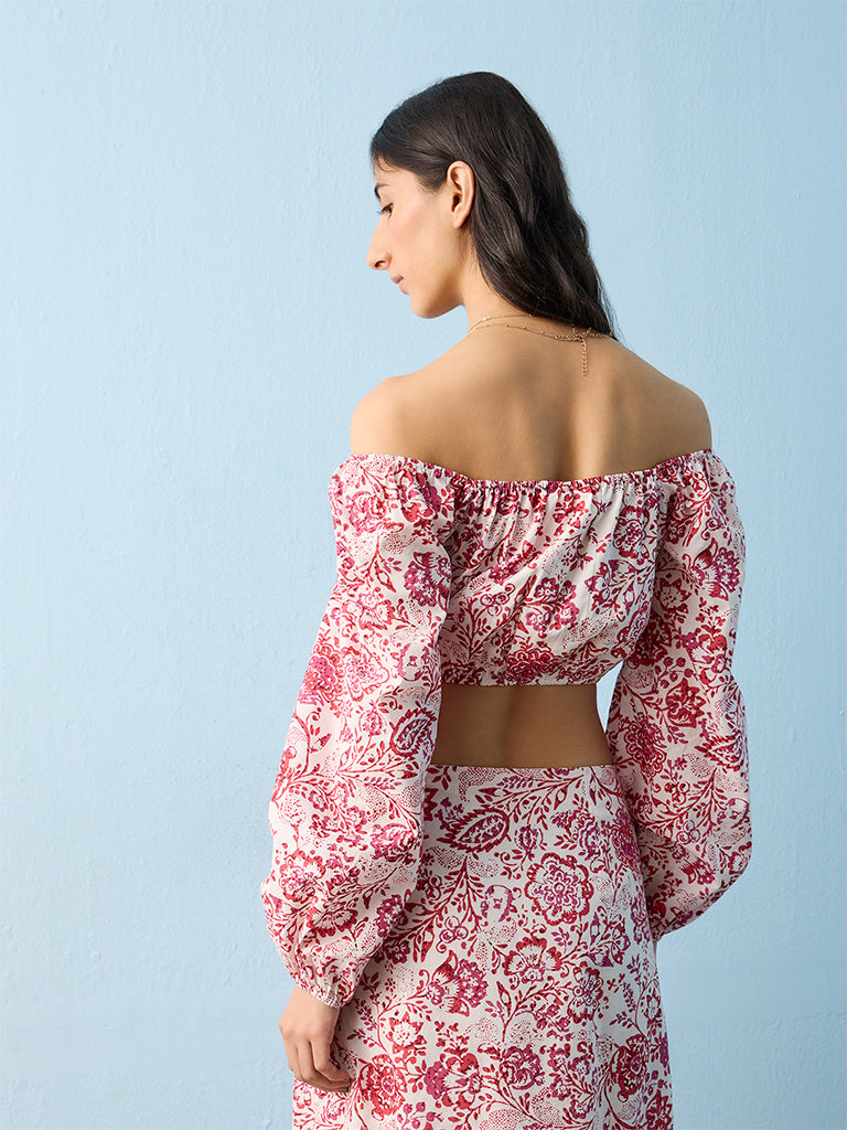 Bombay Paisley Off-White Floral Printed Cotton Top