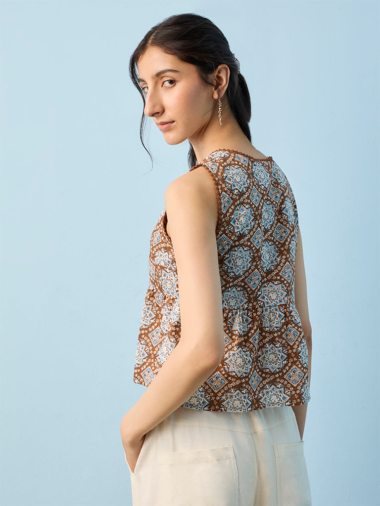 Bombay Paisley Brown Floral Printed Cotton Top