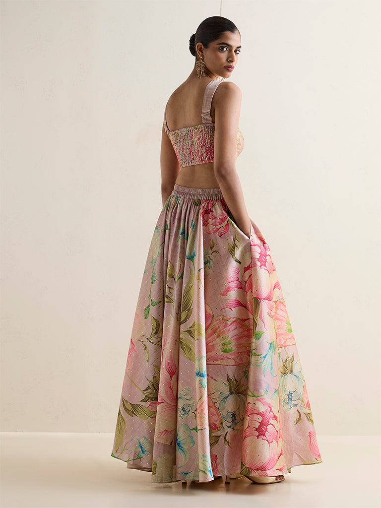 Vark Dusty Pink Foliage Printed Maxi Skirt