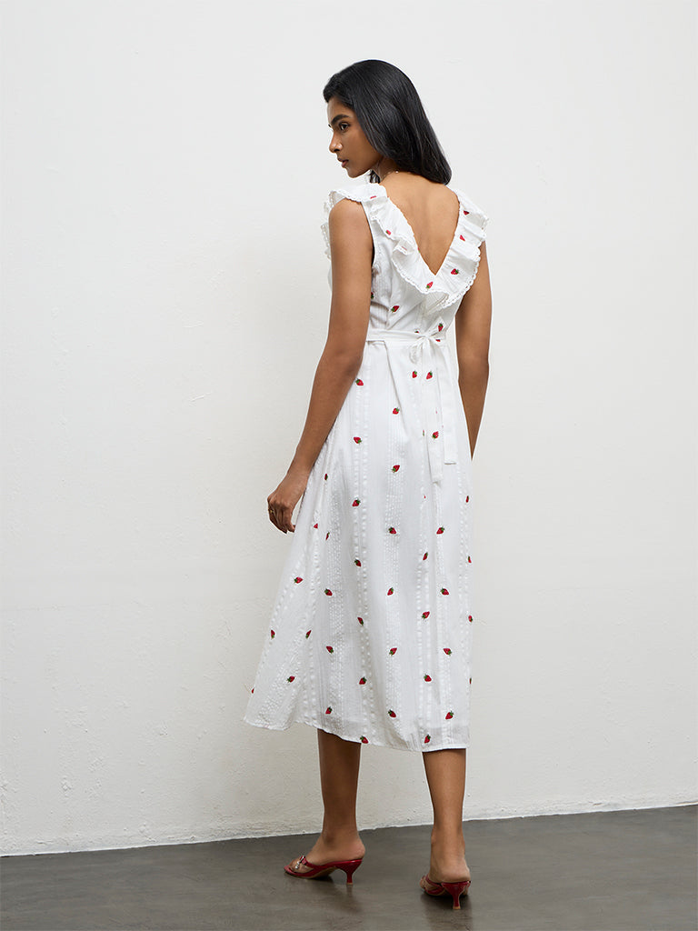 LOV Off-White Embroidered A-Line Dress
