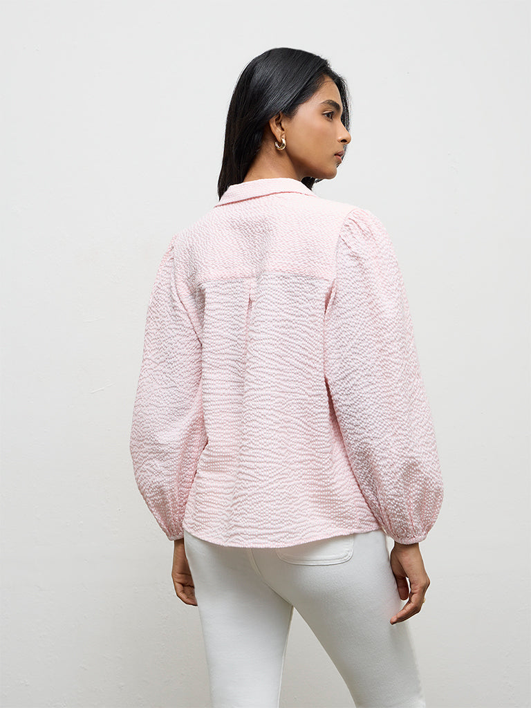 LOV Pink Seersucker Textured Blouse