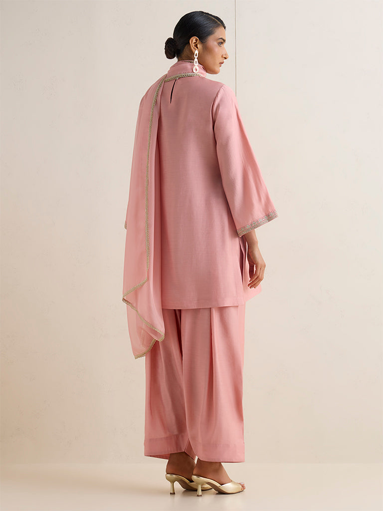 Vark Blush Pink Embroidered Straight Ethnic Set