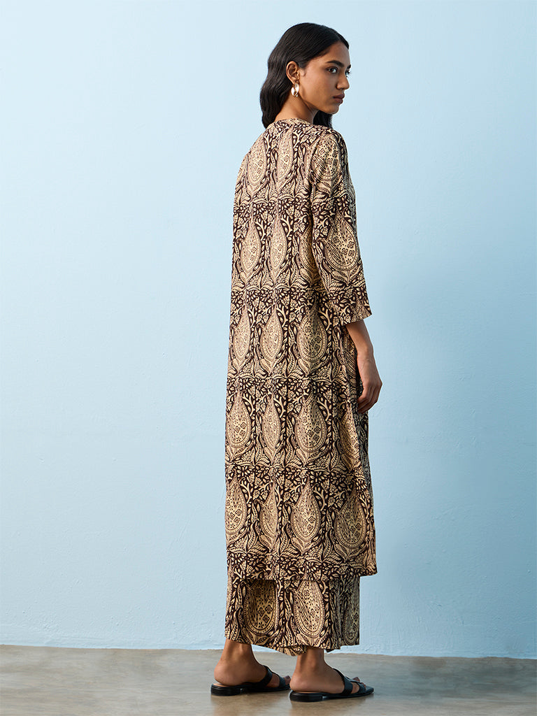 Utsa Brown Printed Straight Kurta