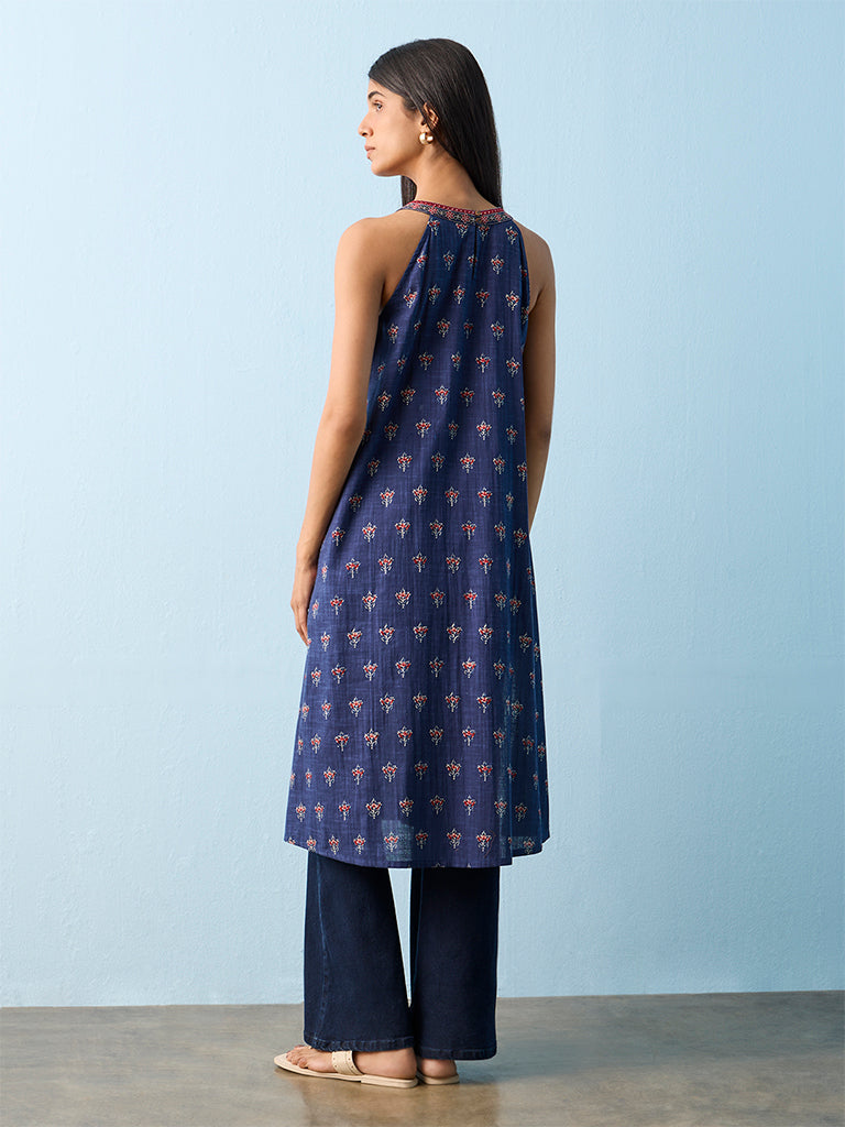 Utsa Indigo Ethnic Pattern Cotton A-Line Kurta