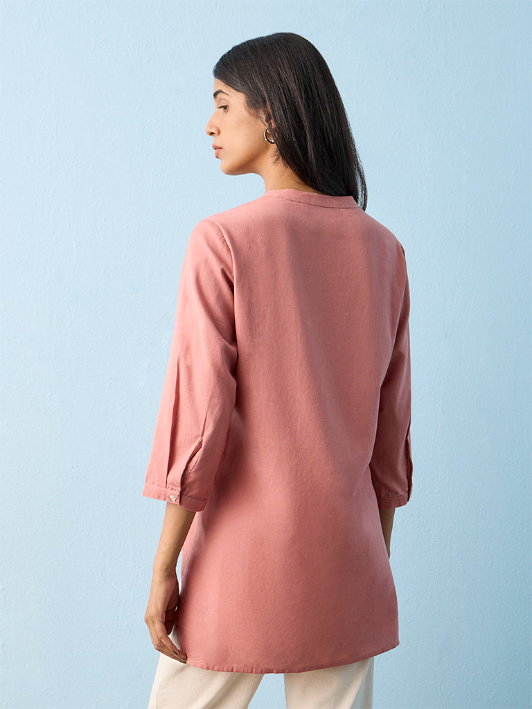 Utsa Blush Pink Paisley Embroidered Cotton-Blend Kurti