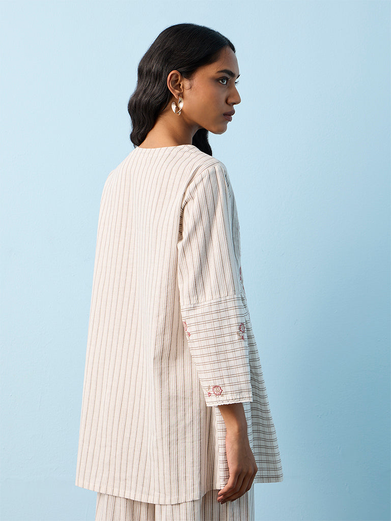 Utsa Off-White Floral Printed Cotton Kurti