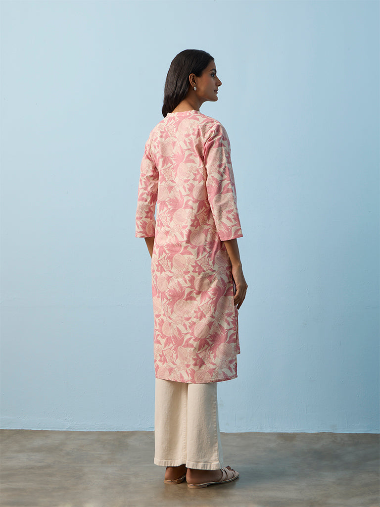Utsa Pink Anar Printed Cotton Straight Kurta