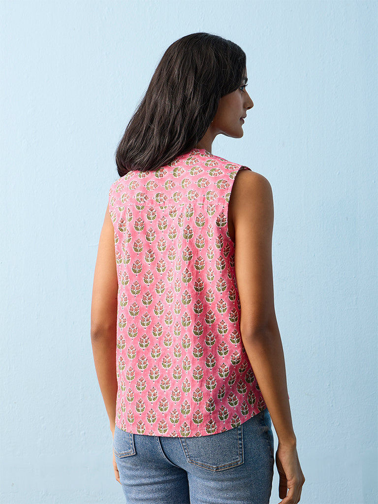 Utsa Pink Floral Detailed Cotton Tunic