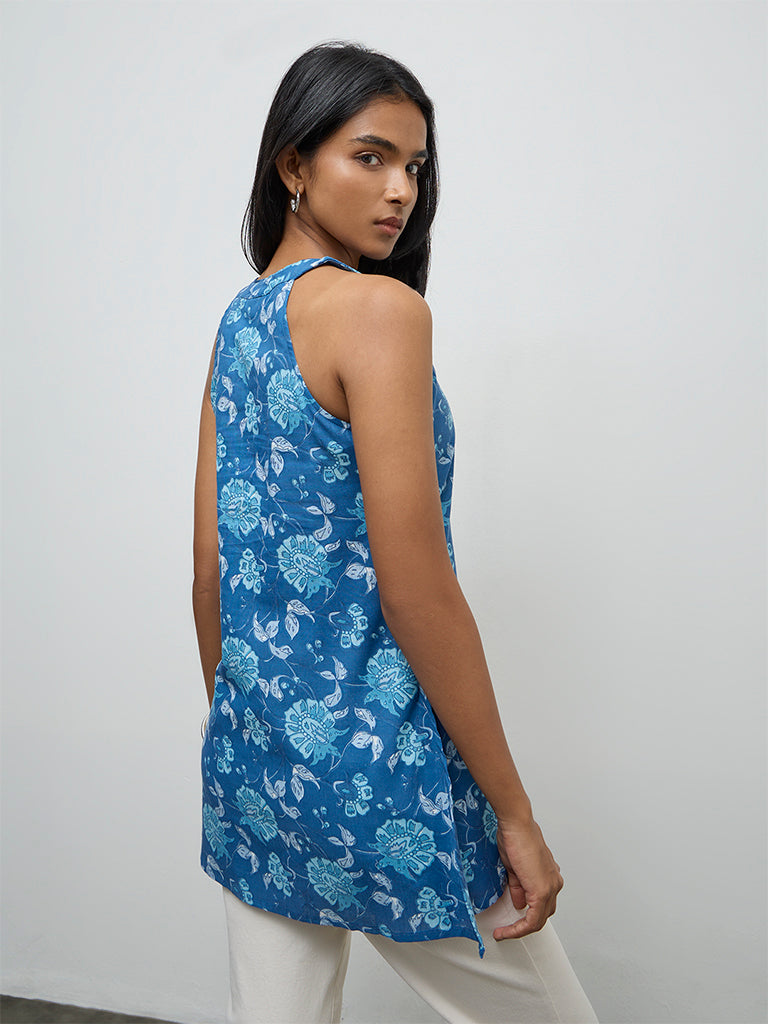 Utsa Indigo Floral Printed Cotton Tunic
