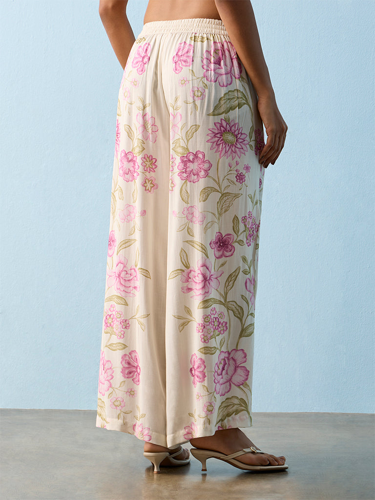 Utsa Off-White Floral Printed Palazzos