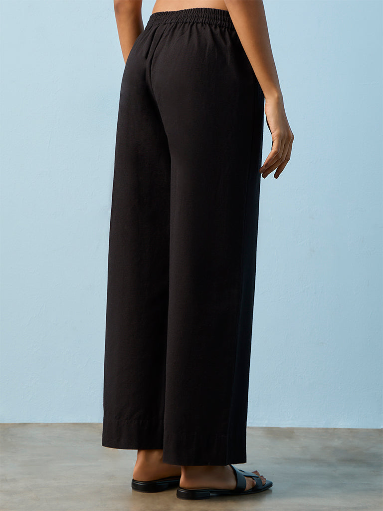Utsa Black Solid Cotton Pants