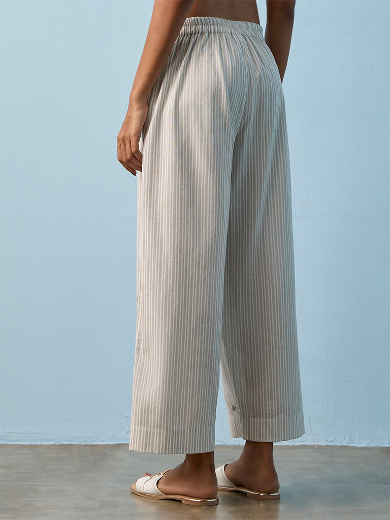 Utsa White Striped Cotton-Blend Ethnic Pants