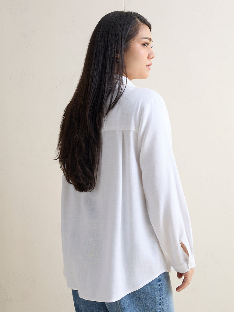 Gia White Botanical Embroidered Shirt