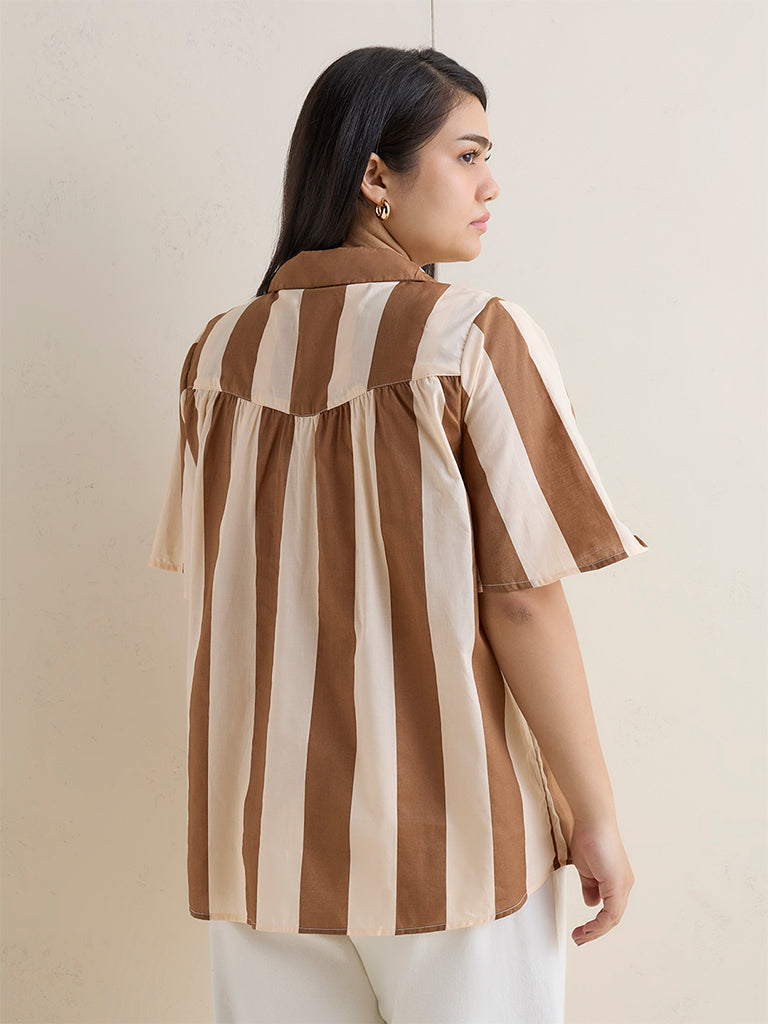 Gia Brown Striped Cotton Shirt