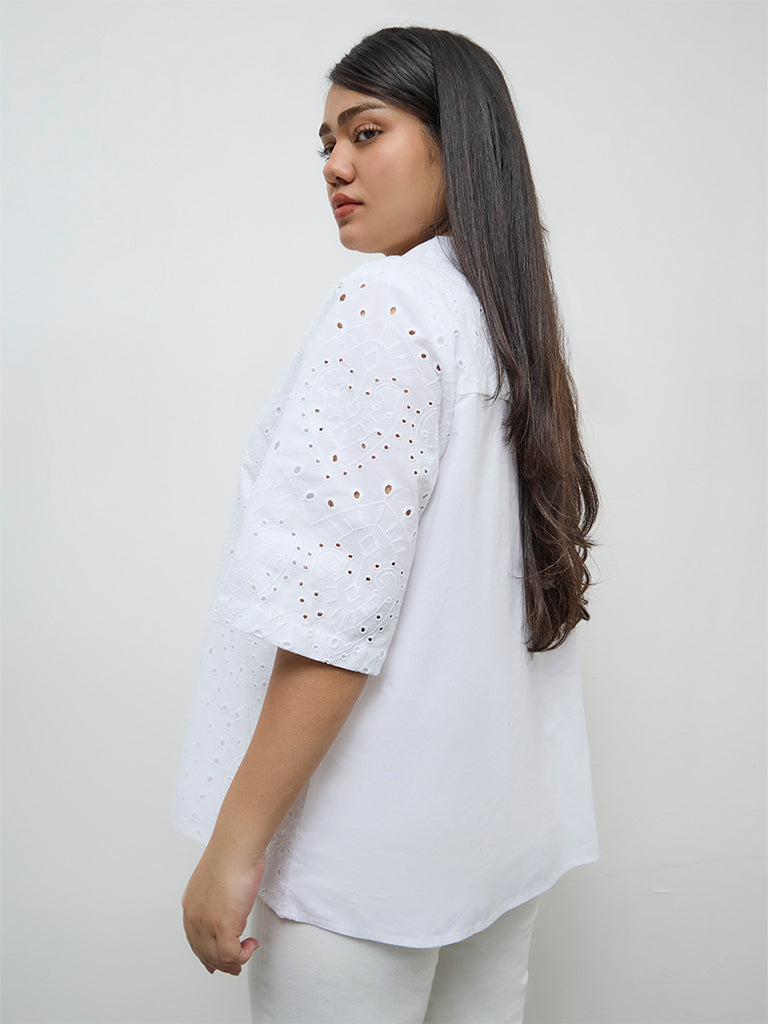 Gia White Embroidered Cotton Blouse