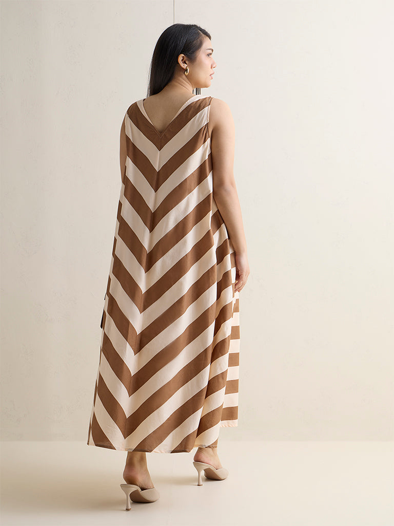 Gia Brown Striped A-Line Cotton Dress
