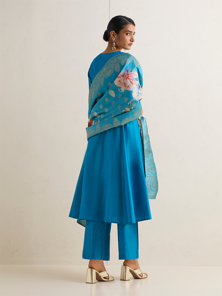 Vark Blue Floral Design Anarkali Ethnic Set