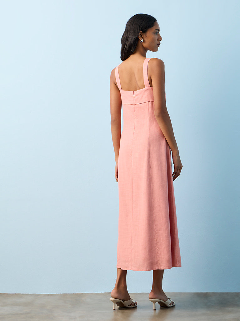 LOV Dusty Pink Solid Linen-Blend A-Line Dress