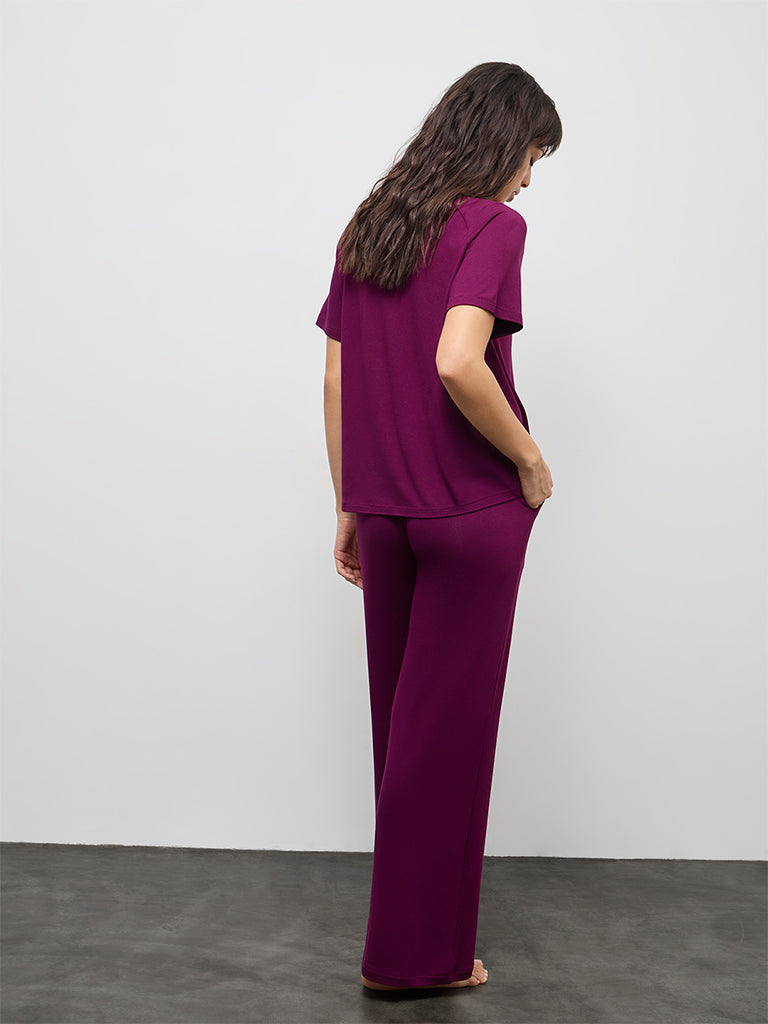 Wunderlove Plum Solid High-Rise Pants