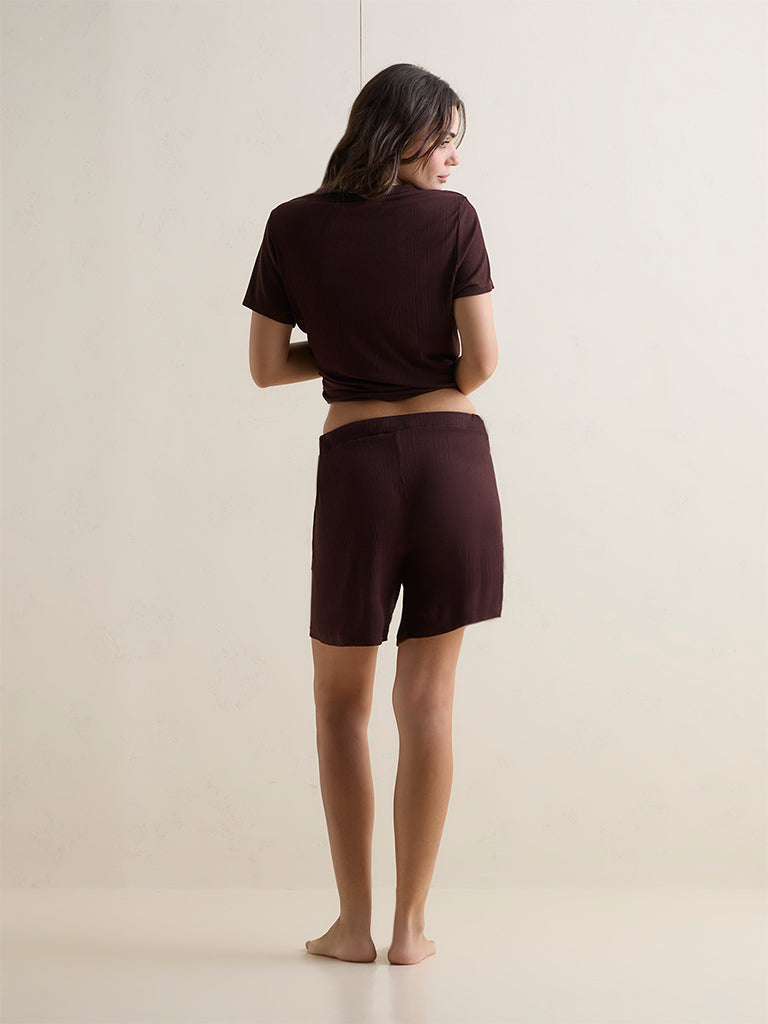 Wunderlove Brown Ribbed High-Rise Shorts
