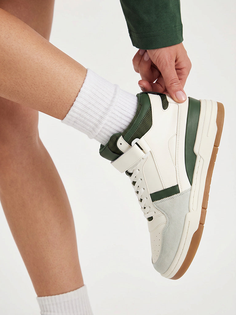 SOLEPLAY White and Green Perforated High-Top Sneakers