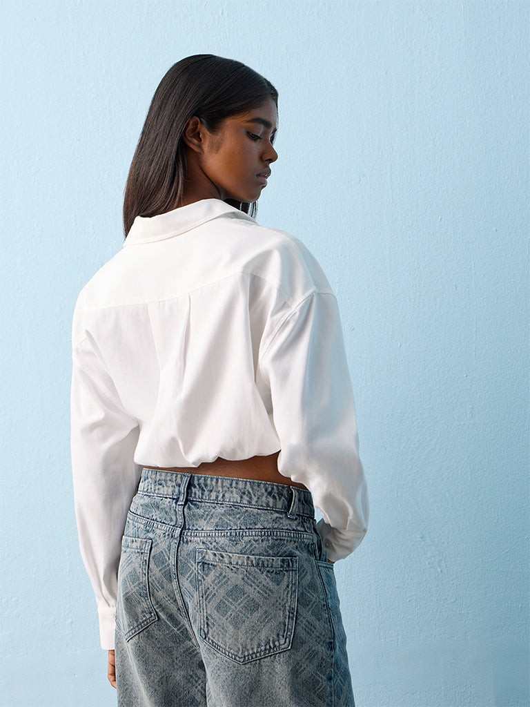 Nuon White Solid Cotton Blouse