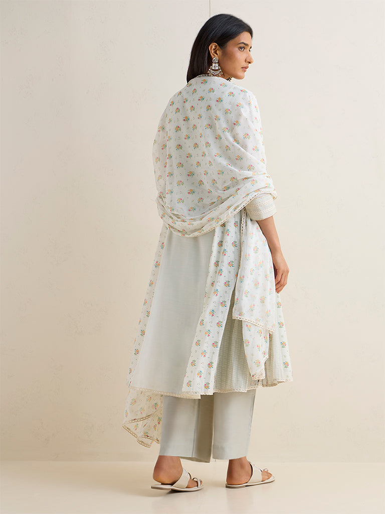 Vark Off-White Floral Pattern Anarkali Ethnic Set