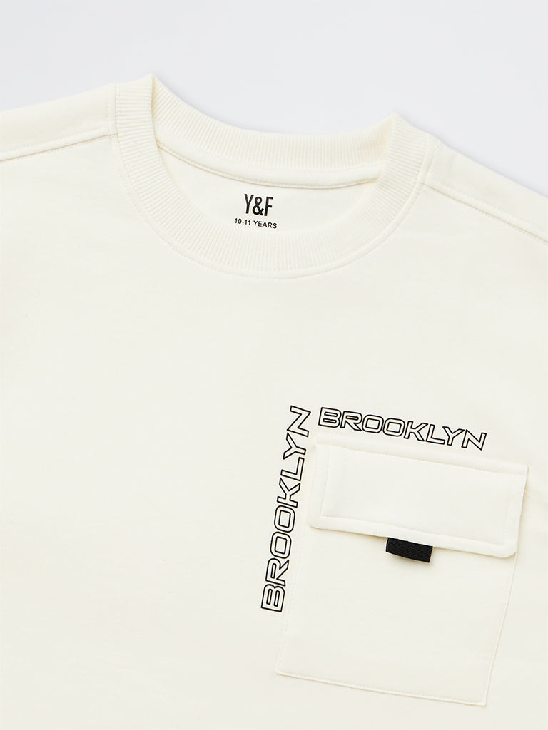 Boys Off-White Pocket-Detailed Cotton-Blend T-Shirt