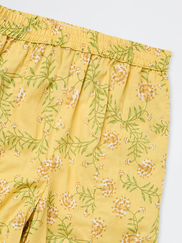 Utsa Kids Girls Yellow Floral Printed Cotton Ethnic Pants - (8-14 yrs)