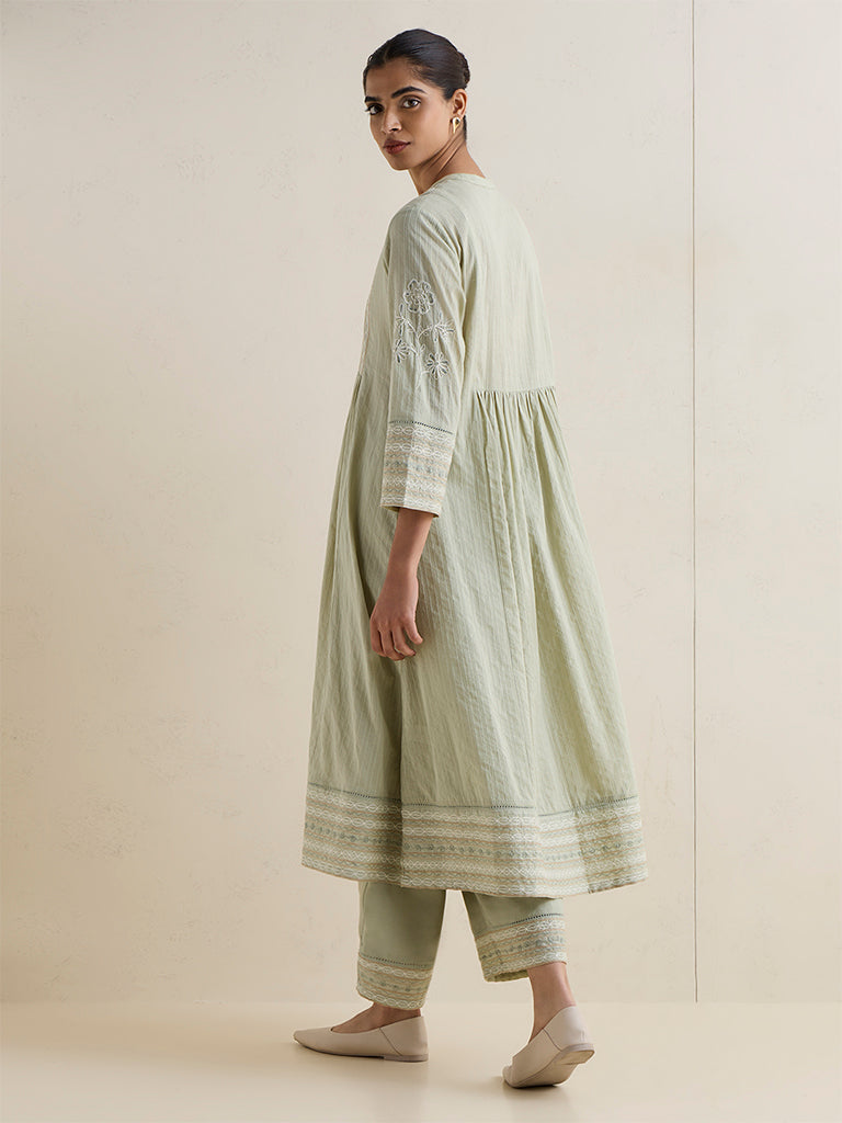 Zuba Sage Embroidered Cotton Anarkali Kurta