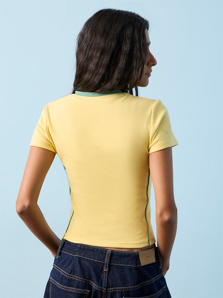Nuon Yellow Graphic Printed Cotton-Blend T-Shirt