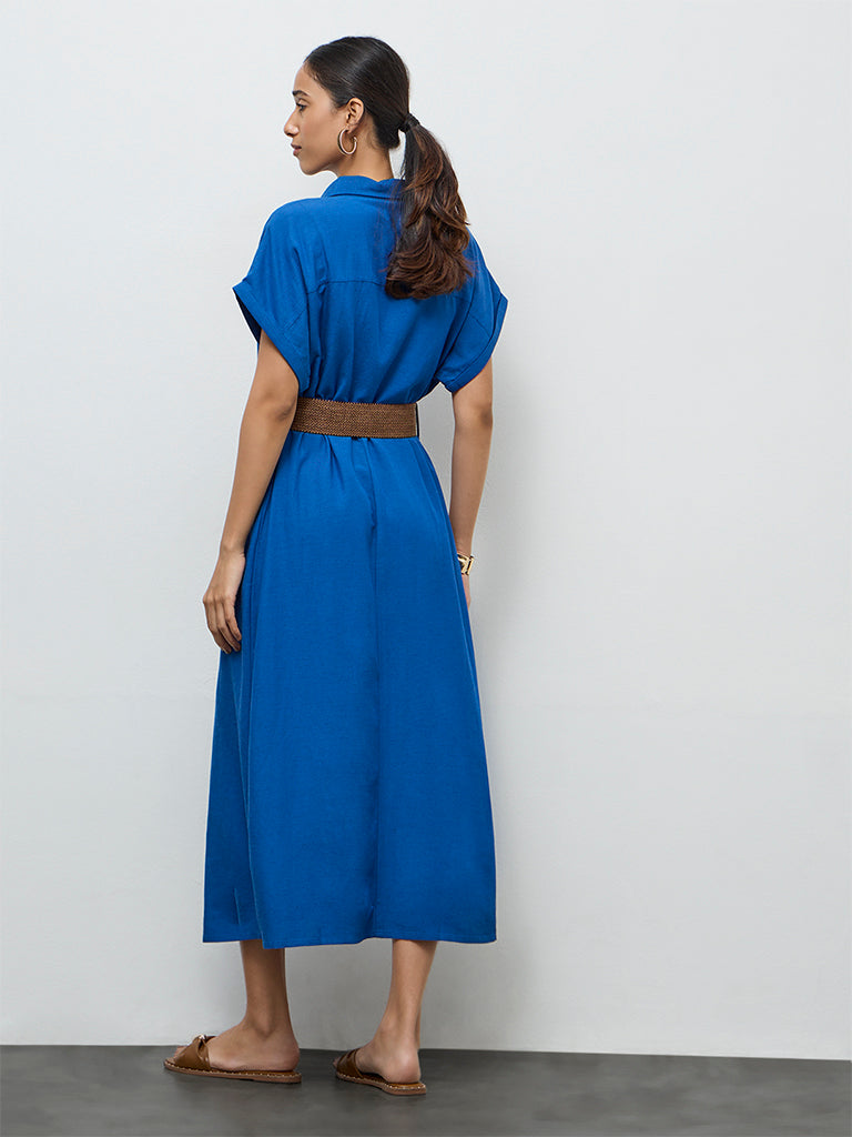 LOV Blue Pintuck-Detail Shirt Dress with Belt
