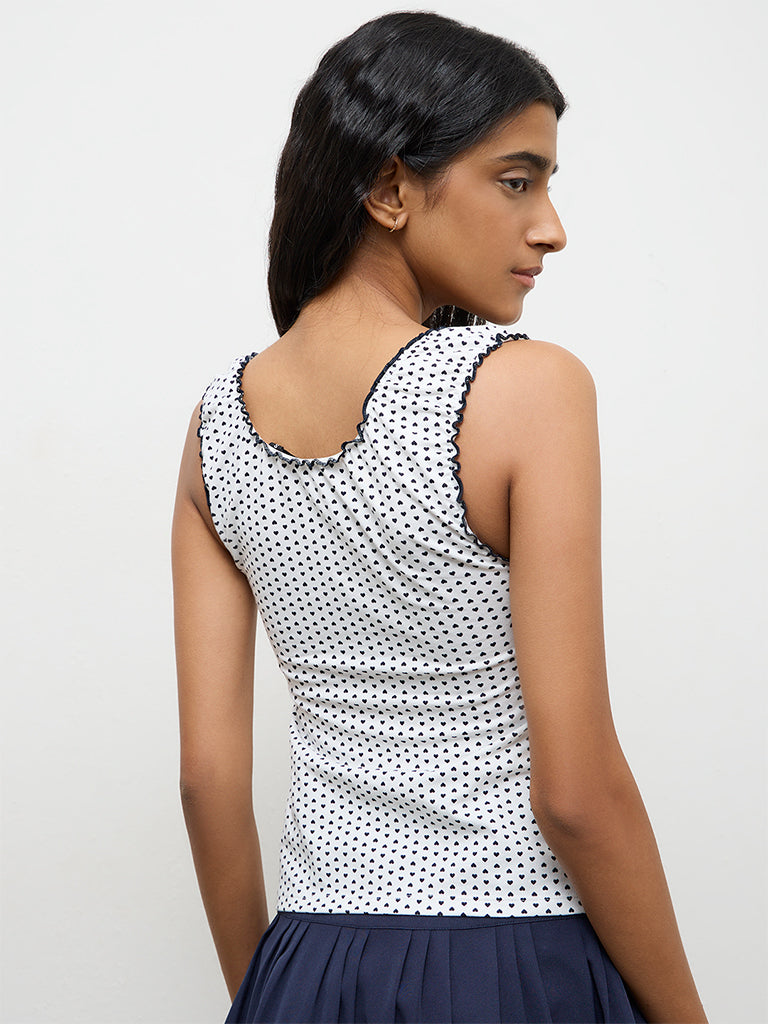 Nuon Navy Heart Printed Cotton-Blend Top