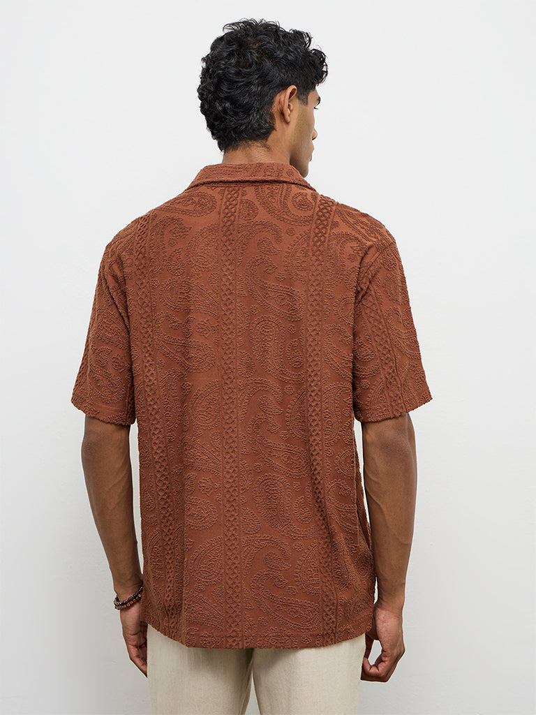 ETA Brown Paisley-Textured Relaxed-Fit Cotton-Blend Shirt