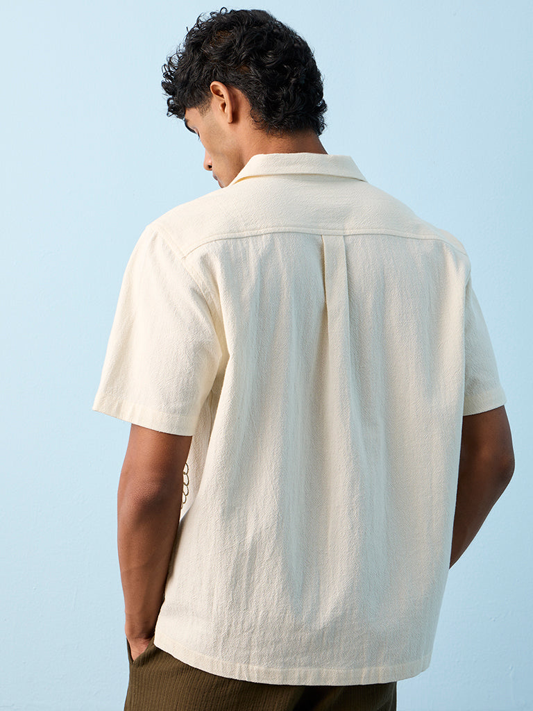 ETA Off-White Paisley Embroidered Relaxed-Fit Cotton Shirt