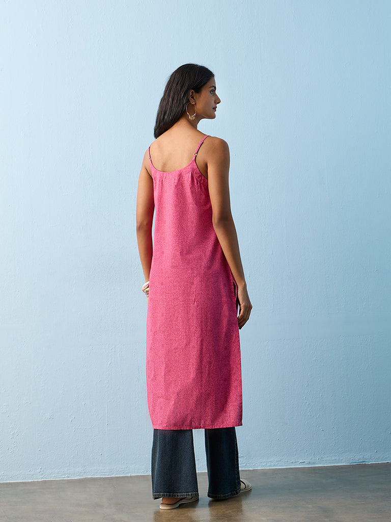 Utsa Fuchsia Nature-Inspired Cotton A-Line Kurta