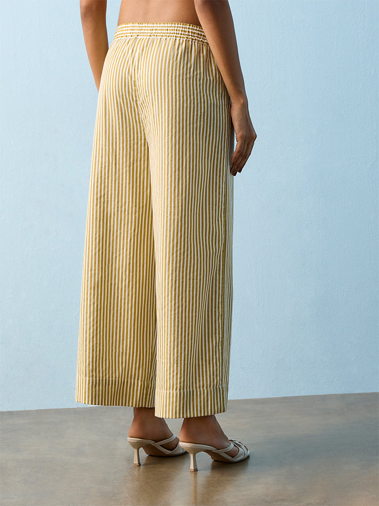 Utsa Lime Striped Cotton-Blend Pants